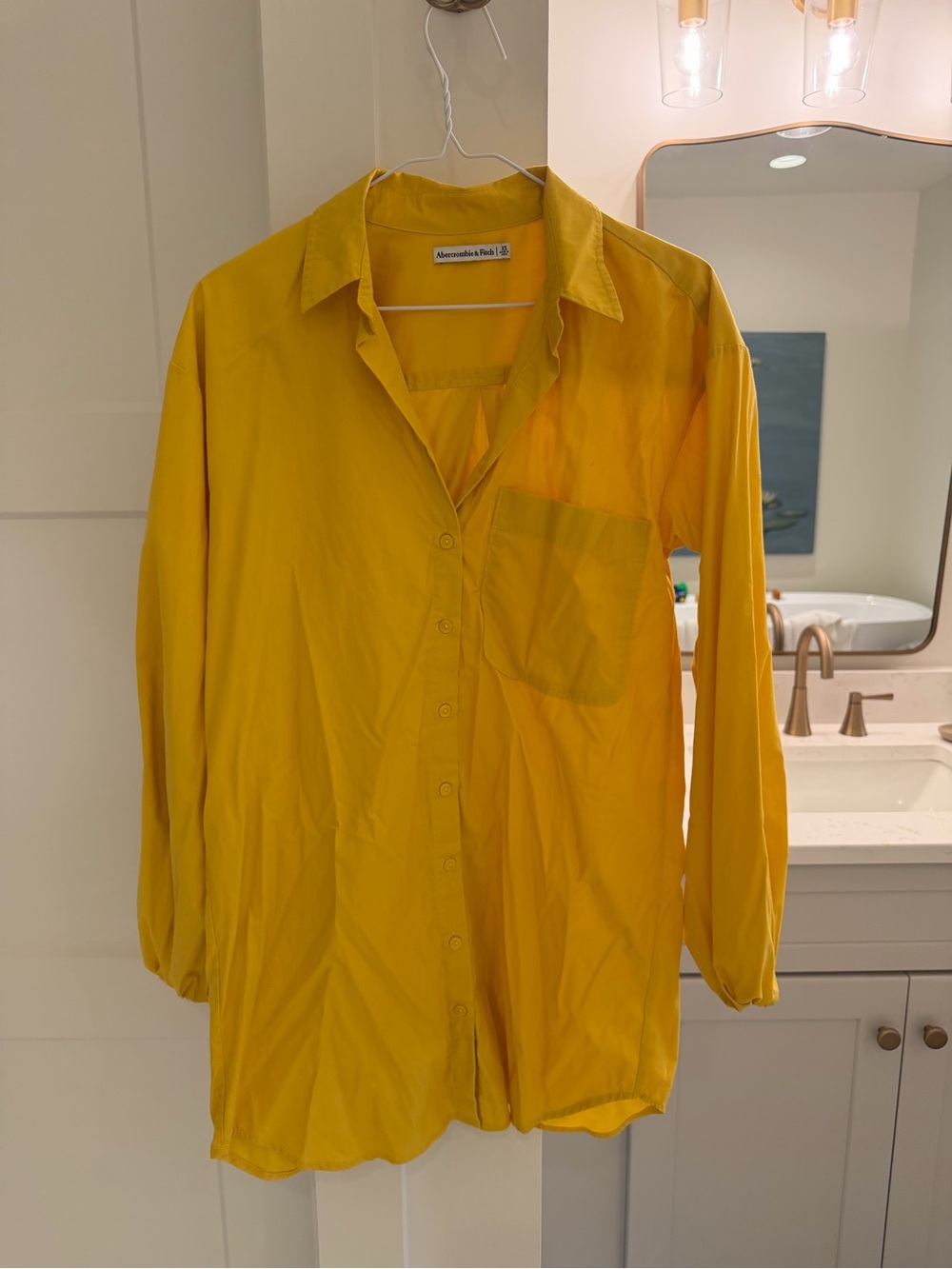 Yellow Long-Sleeve Button-Up Dress